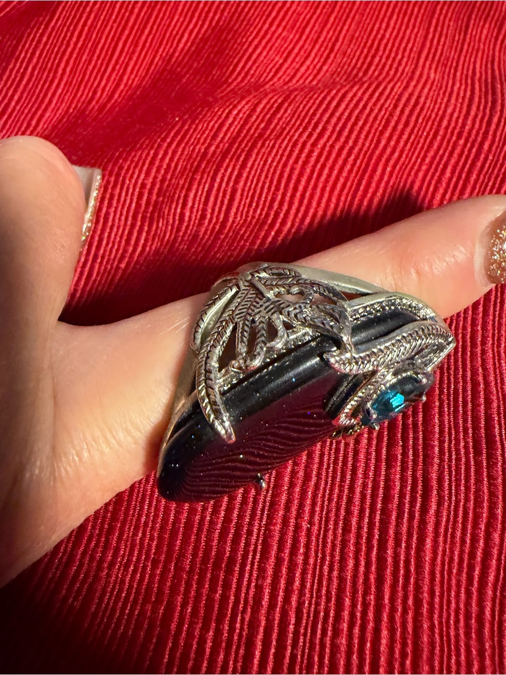 Park Lane Blue Goldstone Statement Ring Size 8 Silver Tone - Picture 2 of 4